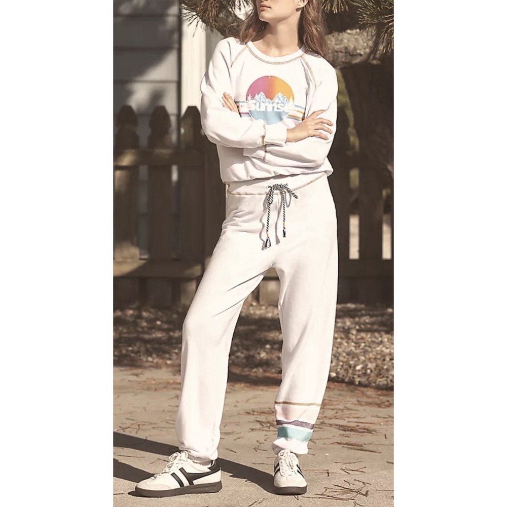 NEW Anthropologie Sundry White Sunrise Sweatshirt Joggers Set Sz S M Lounge